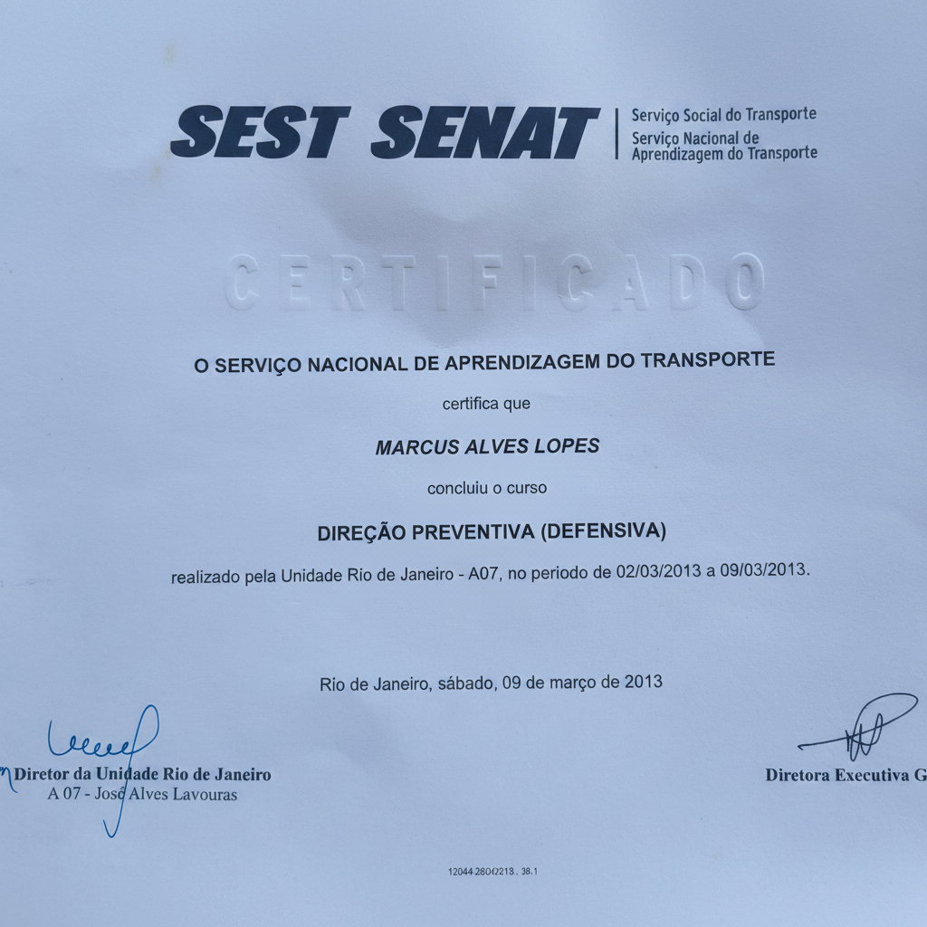 Certificado de curso de direção defensiva